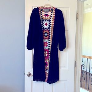 NWT Anthropologie Crochet Navy Long Open Weave Cardigan